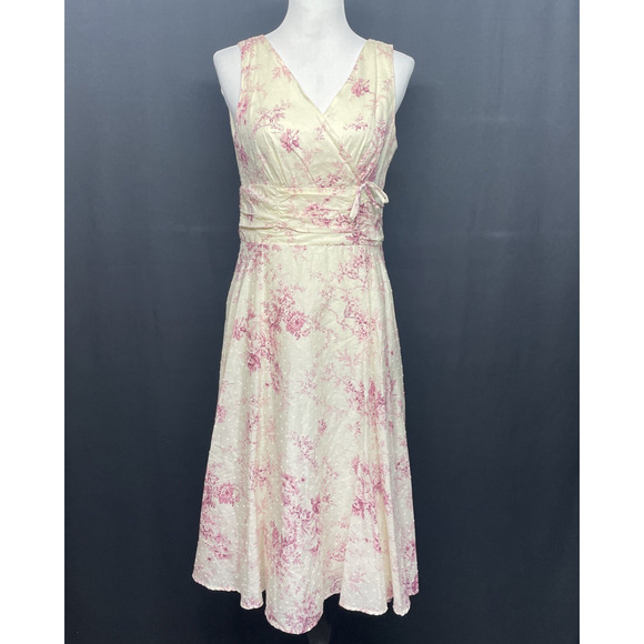 connected apparel Dresses & Skirts - Connected Appl Dress Sz 12 Yellow Pink Floral A-line Cottagecore Romantic